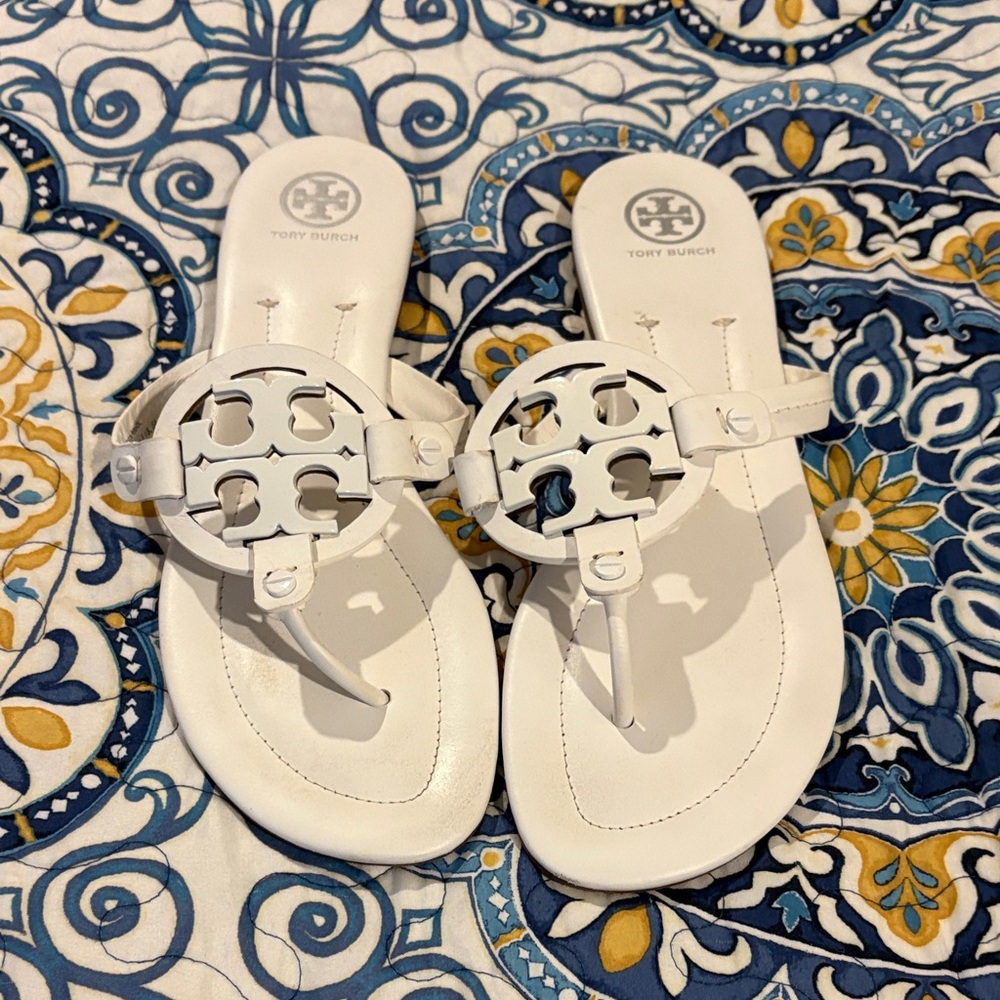 Tory Burch White Logo Sandals